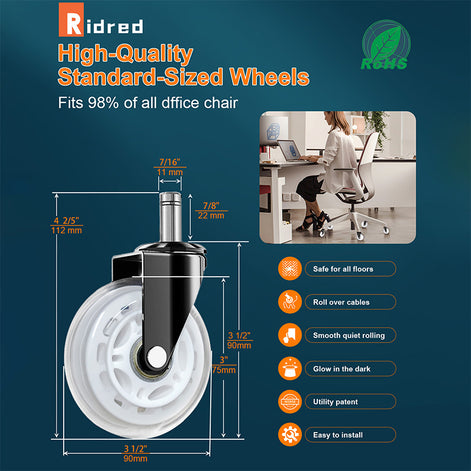 RidRed Gaming Chair Wheels - Heavy Duty Office Chair Wheels-Universal Fit 3 Inch Chair Casters