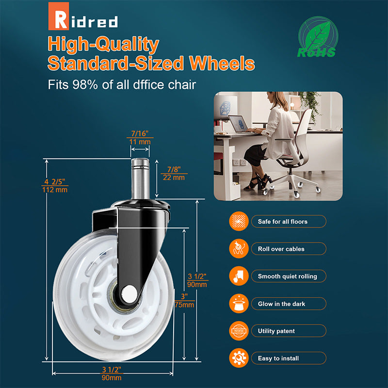 RidRed Gaming Chair Wheels - Heavy Duty Office Chair Wheels-Universal Fit 3 Inch Chair Casters