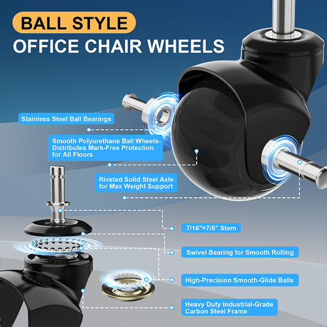 RidRed Office Chair Wheels-Heavy Duty 2 Inch for Carpet Hardwood Floors