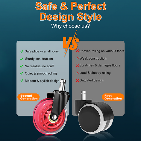 RidRed Gaming Rubber Wheels - Heavy-Duty Office Chair Wheels-Universal Fit 3 Inch Chair Casters